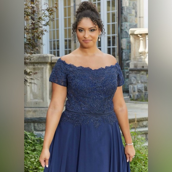 Morilee MGMY Size 18 Beaded A-Line Evening Gown – Navy Chiffon - Picture 3 of 7